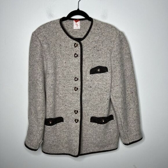 Elegance Seiler Cardigan Sweater Womens Medium (38) Pure New Wool Heart Buttons - Picture 13 of 16